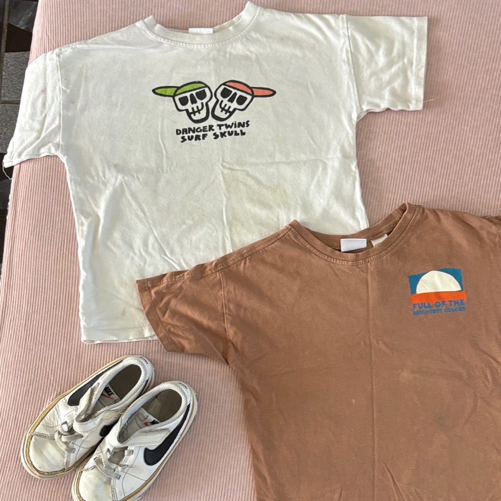 Zara White and Brown Kids Graphic Tees